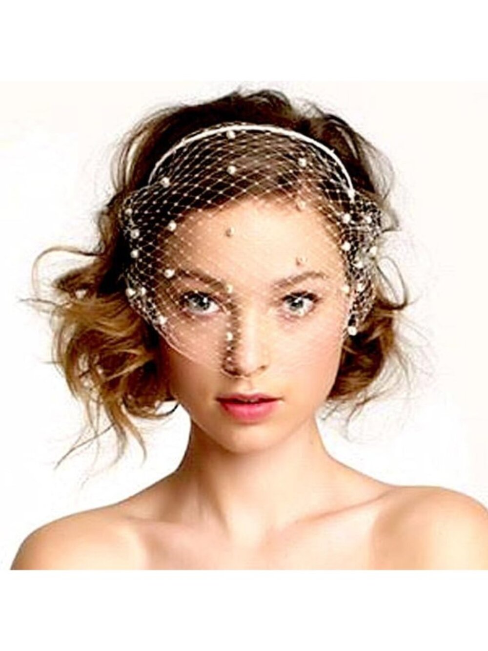 Elegant Pearl Birdcage Veil with Rhinestones | Removable Blusher for Weddings